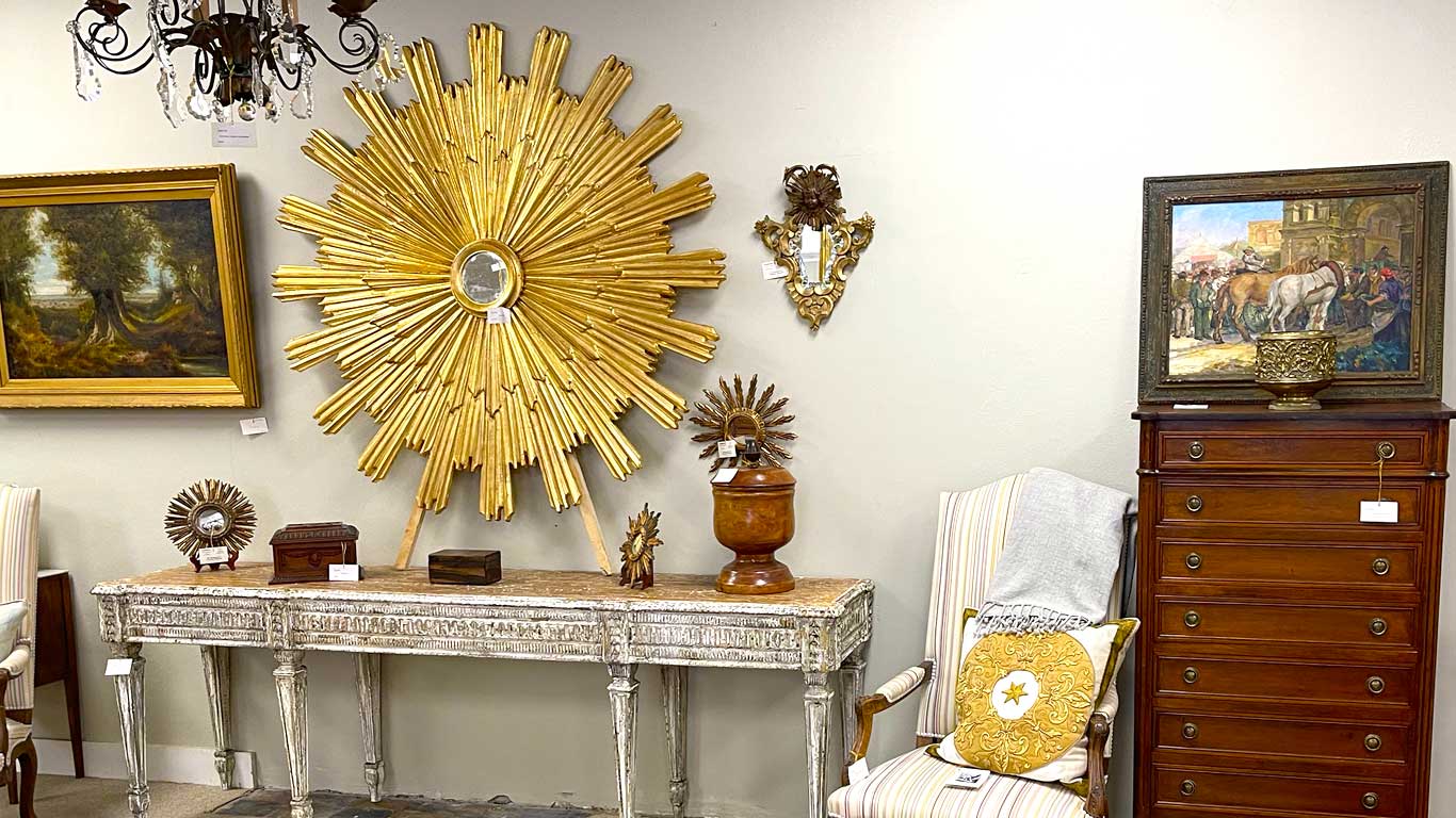 Gold / silver Louis Philippe mirror with a cartouch - Crown and Colony  Antiques in Fairhope, AL