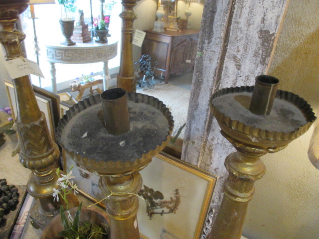 Italian Wooden Church Candlesticks, 1830, Set of 2