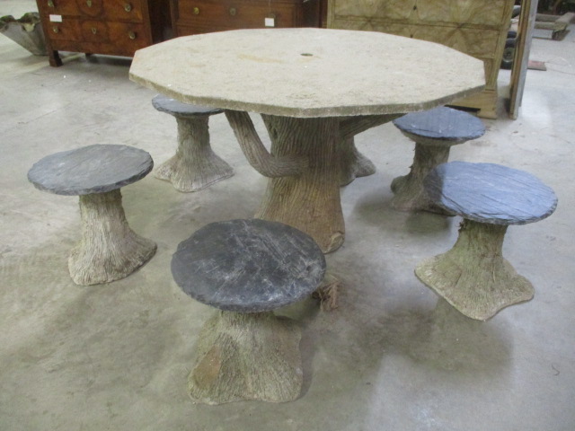 Faux bois table with 6 stools Crown and Colony Antiques in